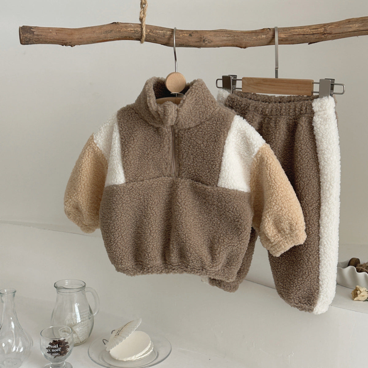 Baby And Toddler Lambswool Stand Collar Half-Zip Two-Piece Set
