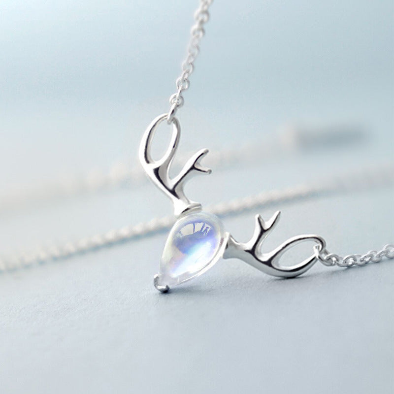 S925 Elk Necklace Forest Moonstone Pendant Clavicle Chain