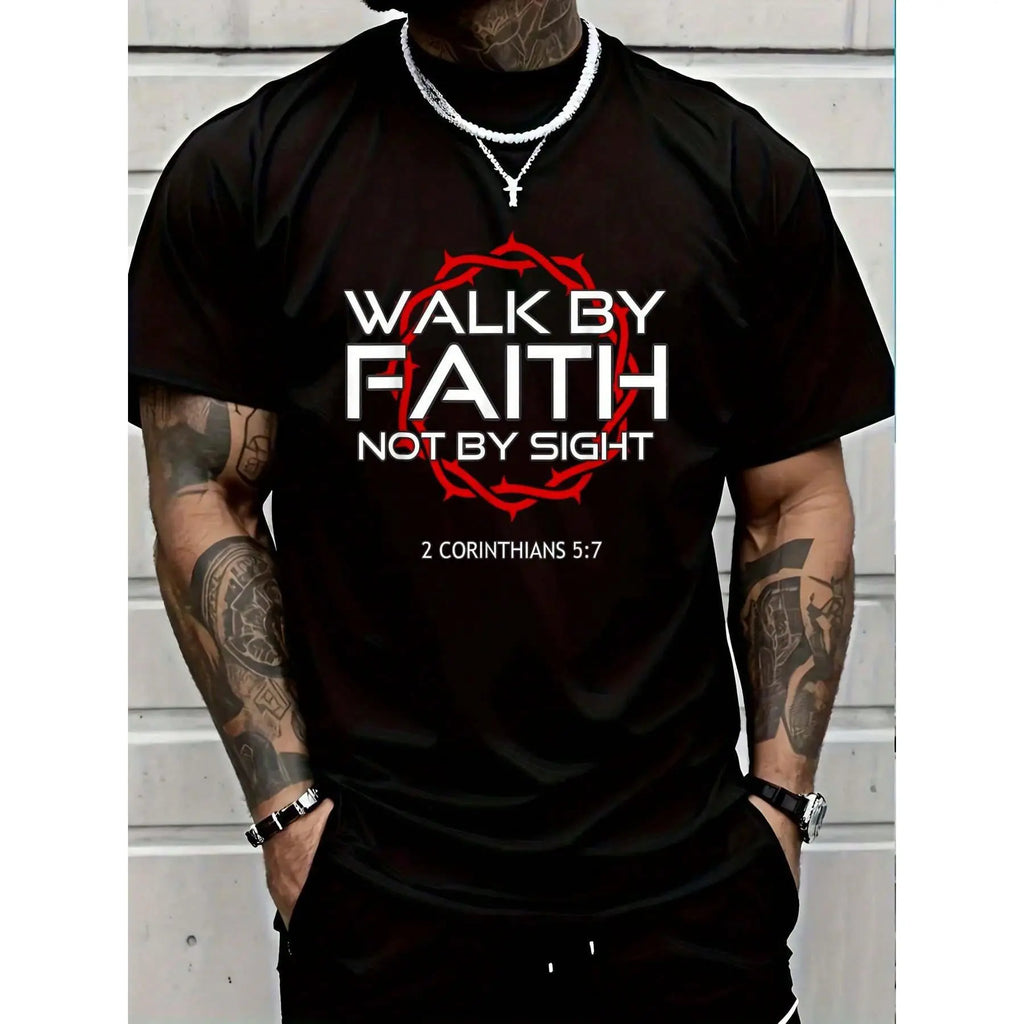 "Jesus Walk By Faith" Christian T-Shirt - Religious Graphic Tee, Inspirational Scripture Apparel, Unisex Round Neck Faith Shirt