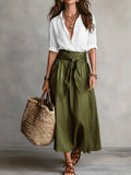 Button-Down Shirt & Straight Skirt Two-Piece Set