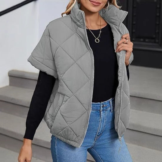 Casual Pocket Zipper Diamond Lattice Warm Jacket