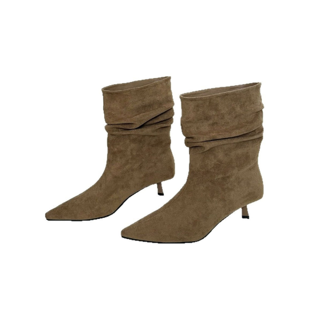 Women's Autumn Winter Pointed Toe High Heel Slimming Mid-Calf Boots