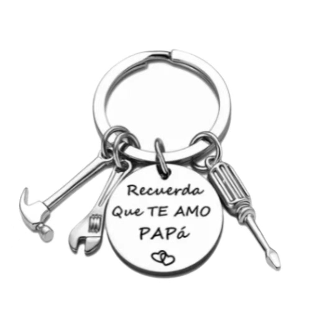 PaPa Stainless Steel Round Board Keychain Father's Day Gift