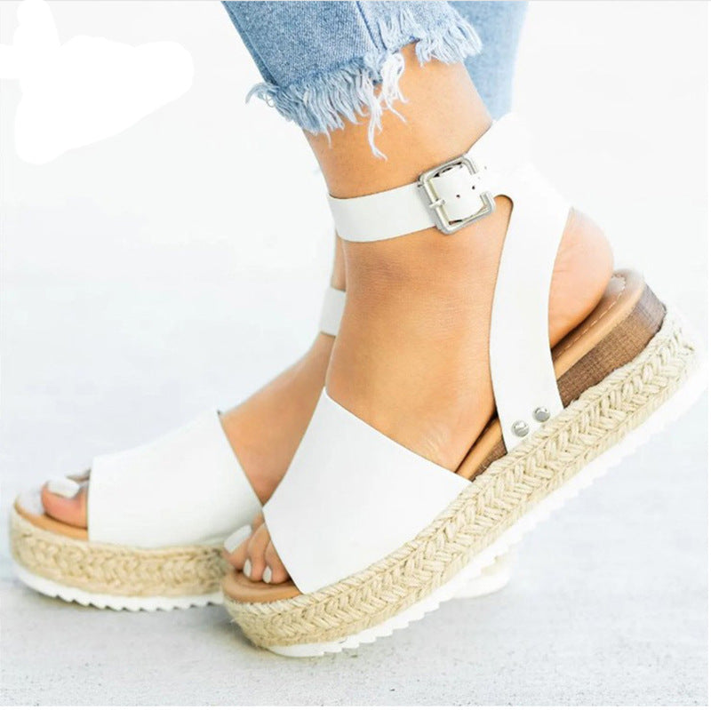 Plus Size Women's Thick Sole Leopard Print Round Toe Belt Buckle Fashion Casual Sandals