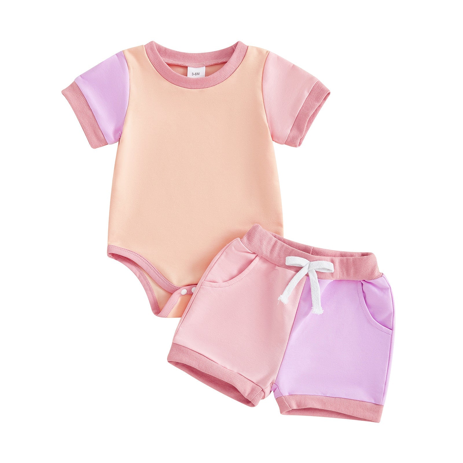 Girls Color-Block Short-Sleeve Romper And Shorts Set