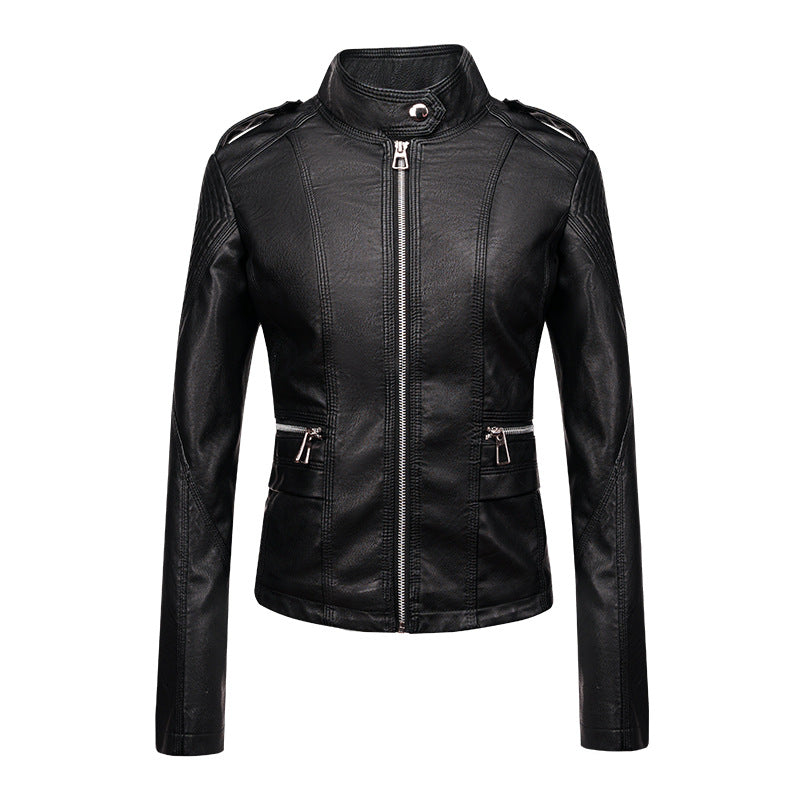 Women's Leather Jacket Women's Slim-fit Leather Jacket Women's Motorcycle Clothing PU Leather Women's Jacket Short Women's Leather Jacket Three-line Craft