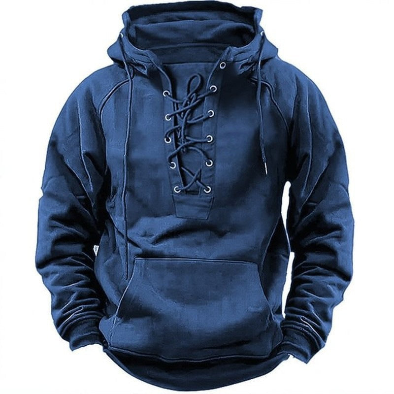 Ins Lace-up Hoodie Casual Sports Pocket Sweatshirt Men's Long-sleeved Top Clothing