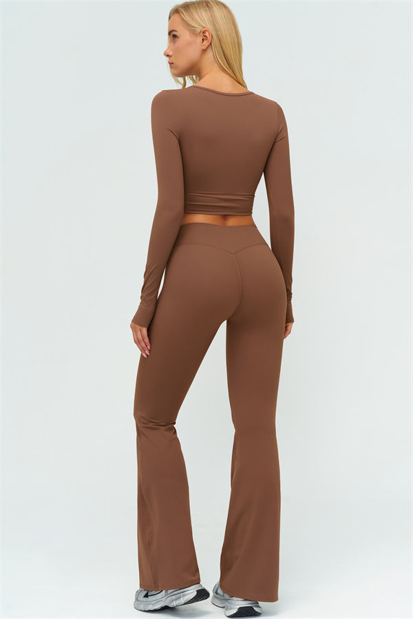 The Lushness Long Sleeve Crop Top Flared Leggings 2-Piece Set