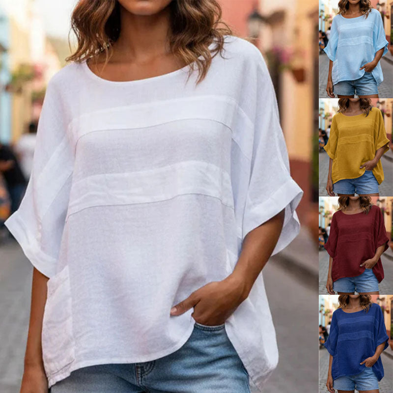 Loose-fitting Top With A Crew Neck And Three-quarter-length Sleeves