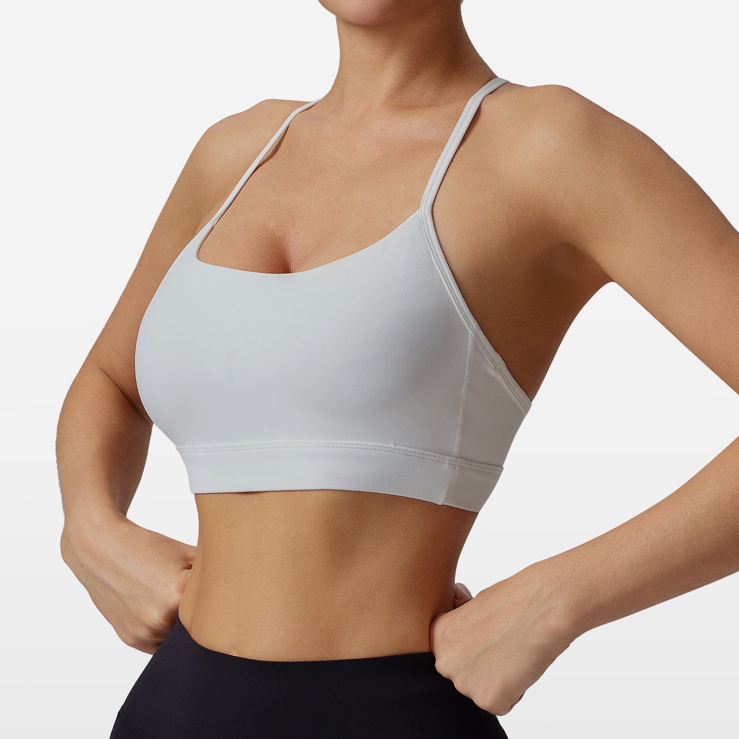 Womens Solid-Colored Versatile Thin-Strap Shock-Absorbing Quick-Drying Yoga Tank Top