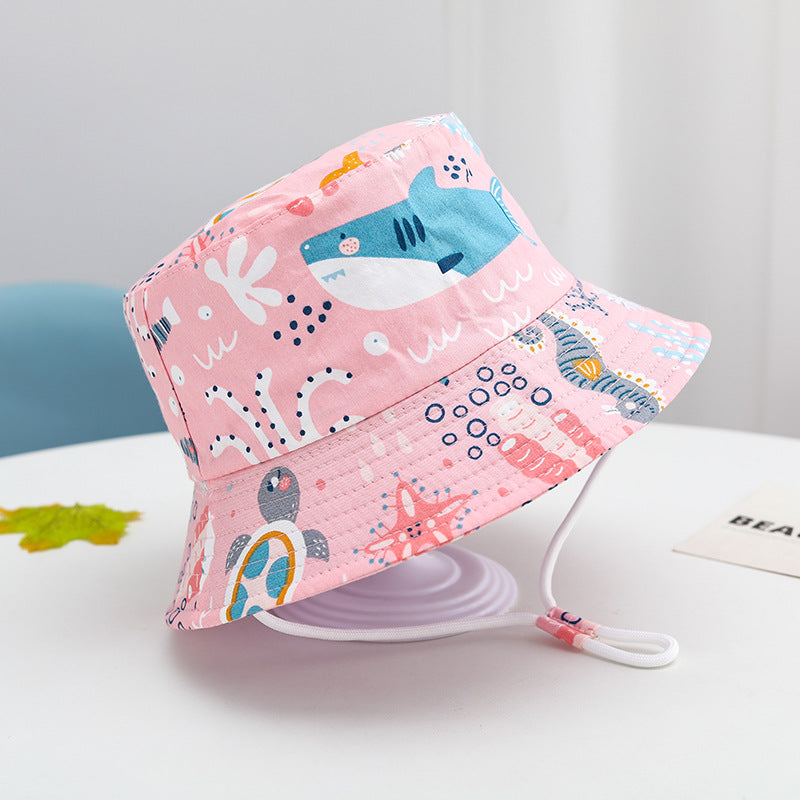 Printed Bucket Hat Cute Car Dinosaur Summer Beach Pure Cotton Fisherman Hat For Babies