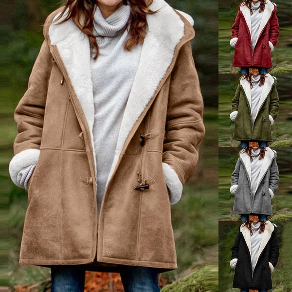 Winter Button Coat Fashion Warm Hooded Jacket With Pockets Women's Clothing