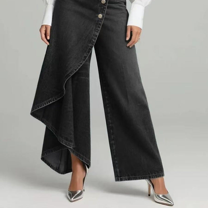 Denim Skort With Button Closure And Washed Finish For Women