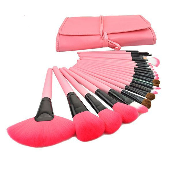 24-Piece Wooden Makeup Brush Set with Brush Bag