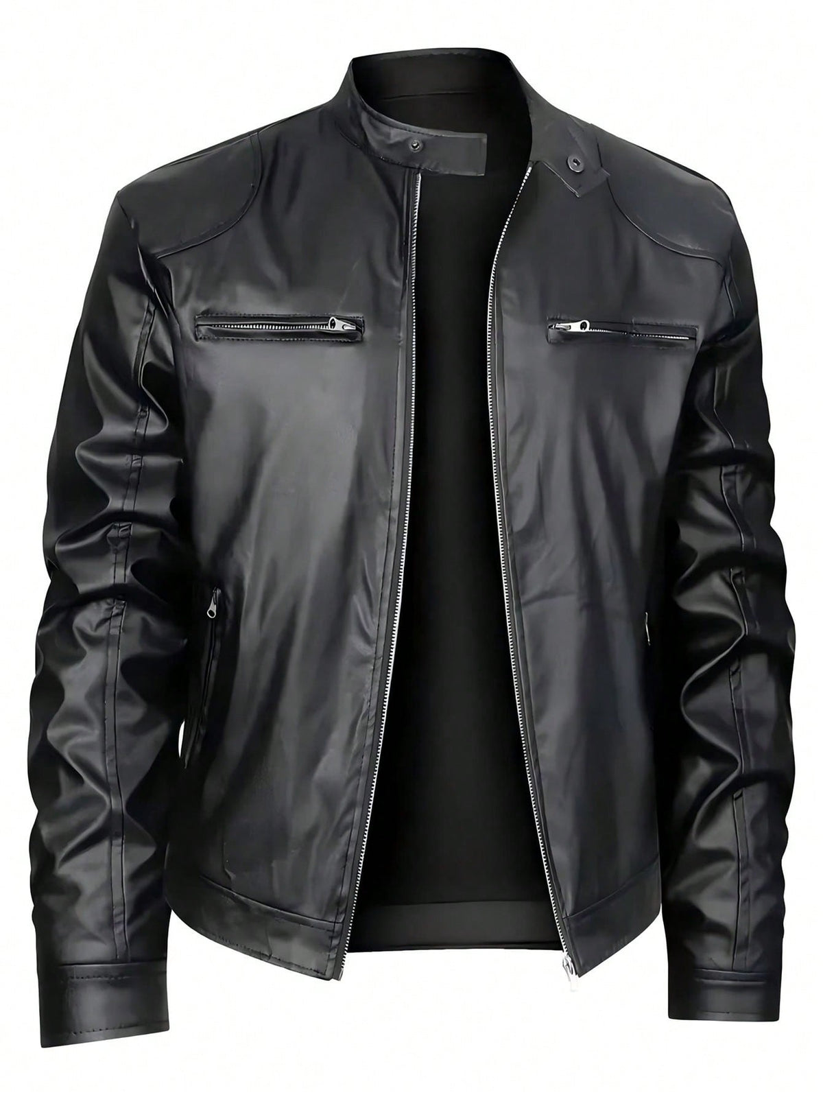 Men's Stand-up Collar Leather Jacket Business Casual Jacket