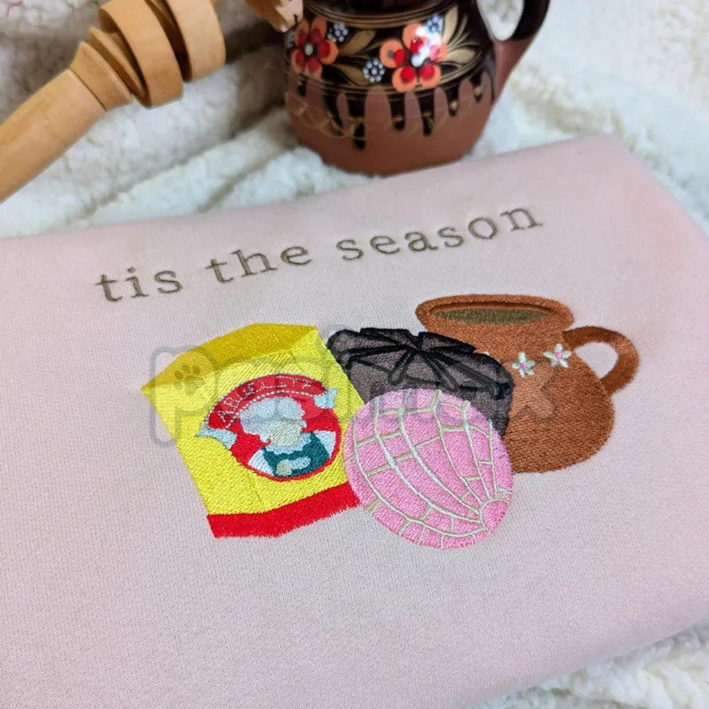 Pink Concha Embroidered Sweatshirt – Cozy Holiday Pan Dulce Crewneck