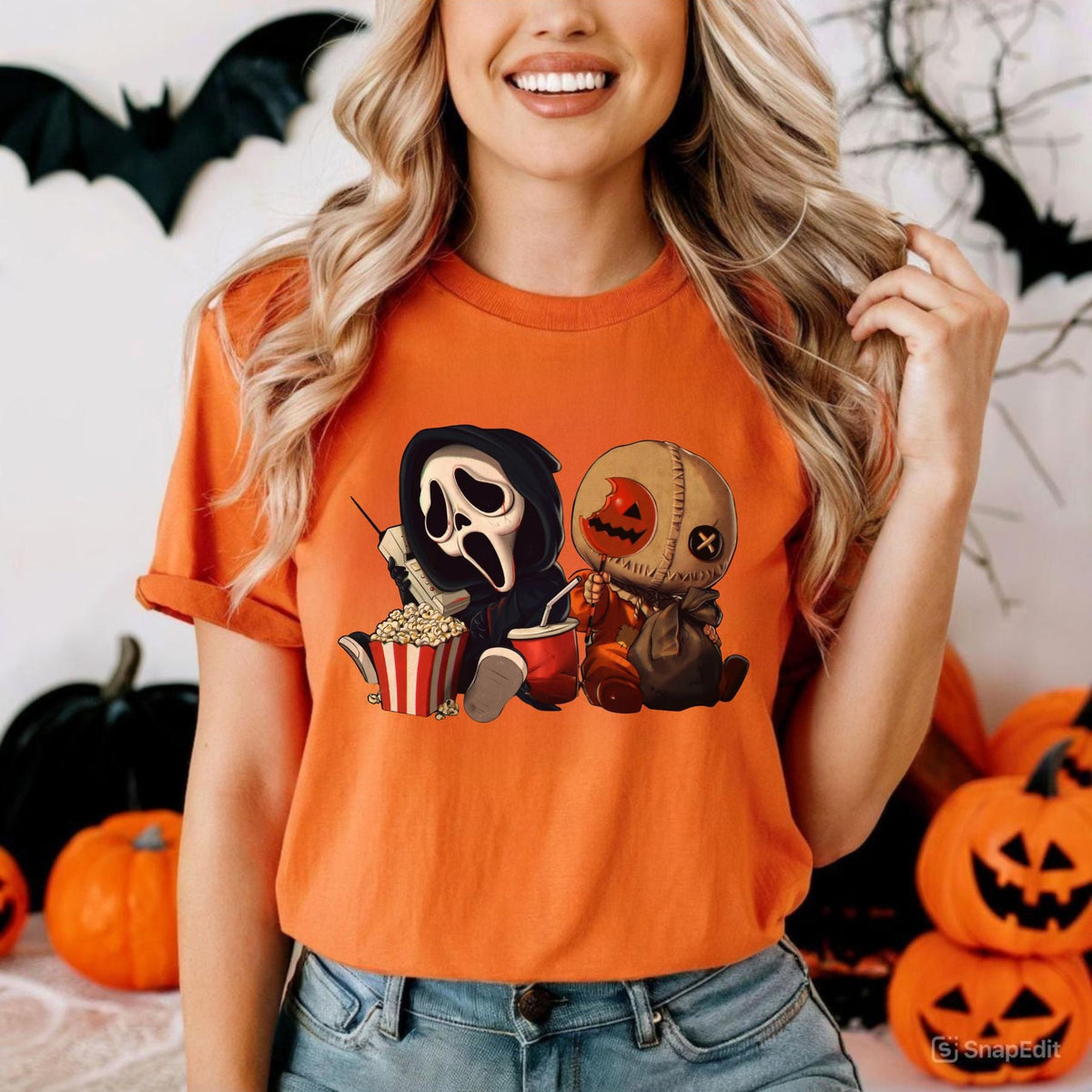 "Mini Halloween Popcorn" T-shirt - Cute Unisex Holiday Tee, Spooky Season Apparel