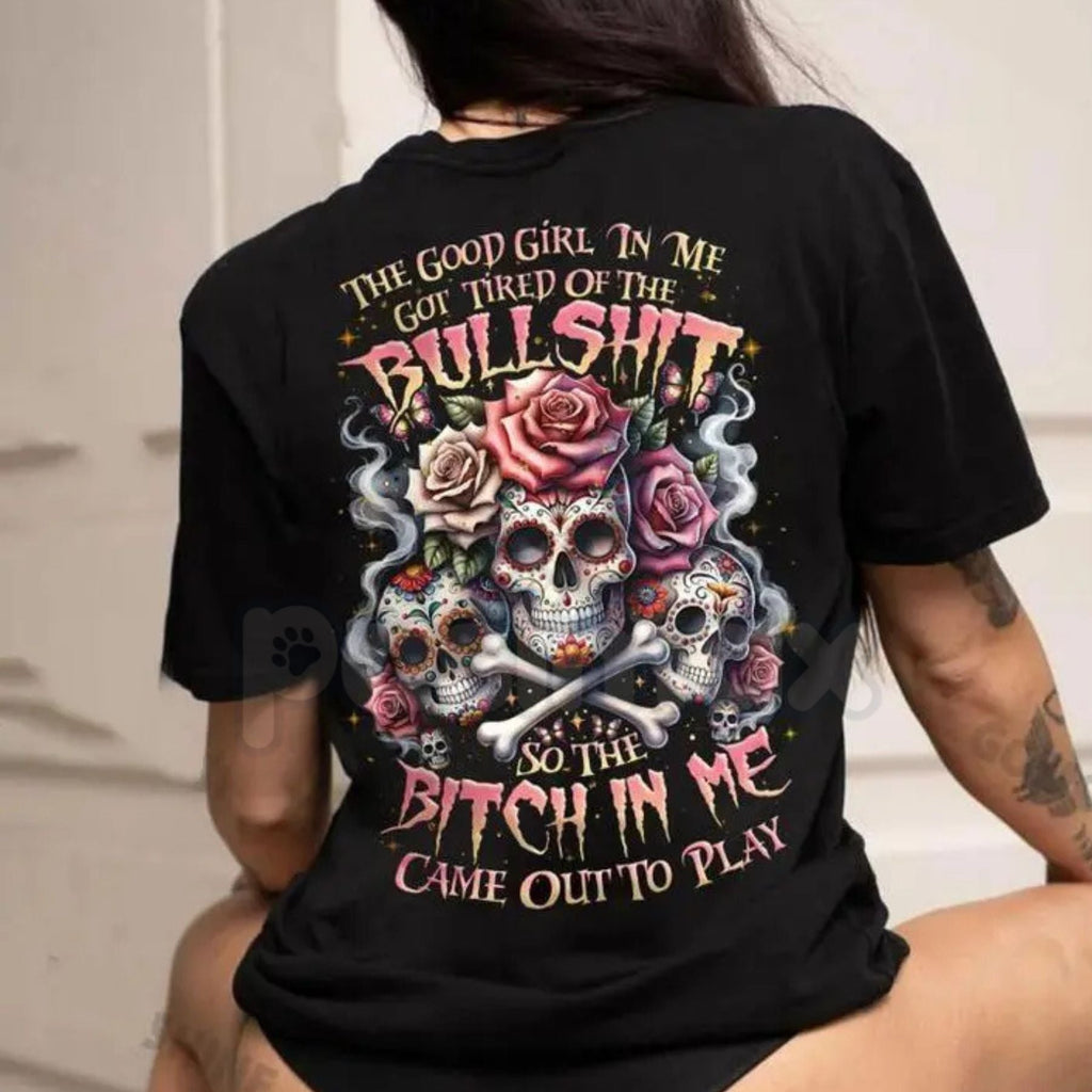 The Good Girl In Me Got Tired – Lady's Skull Graphic Hoodie, Edgy Sweatshirt & Vintage T-Shirt