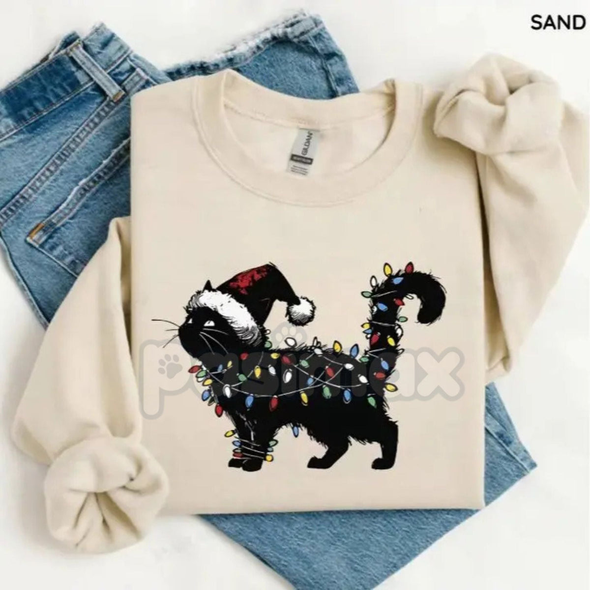 Cute Cat Christmas Sweatshirt – Funny Feline Holiday Crewneck on a Gildan 18000