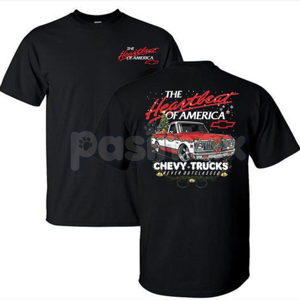 Retro Chevy Heartbeat of America Christmas T-Shirt - Vintage Holiday Automotive Tee, Iconic Chevy Slogan Xmas Gift, American Muscle Fan Apparel