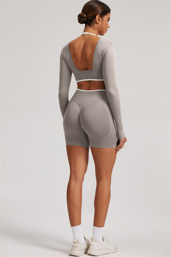 The Elevate Long Sleeve Crop top Shorts 2-Piece Set