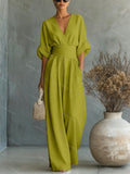 Waist-cinching V-neck Elegant Womens Jumpsuit