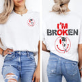 2-Sided "I'm Broken" Shirt - Horror Smile & Broken Heart Graphic Tee, Unisex Sweater