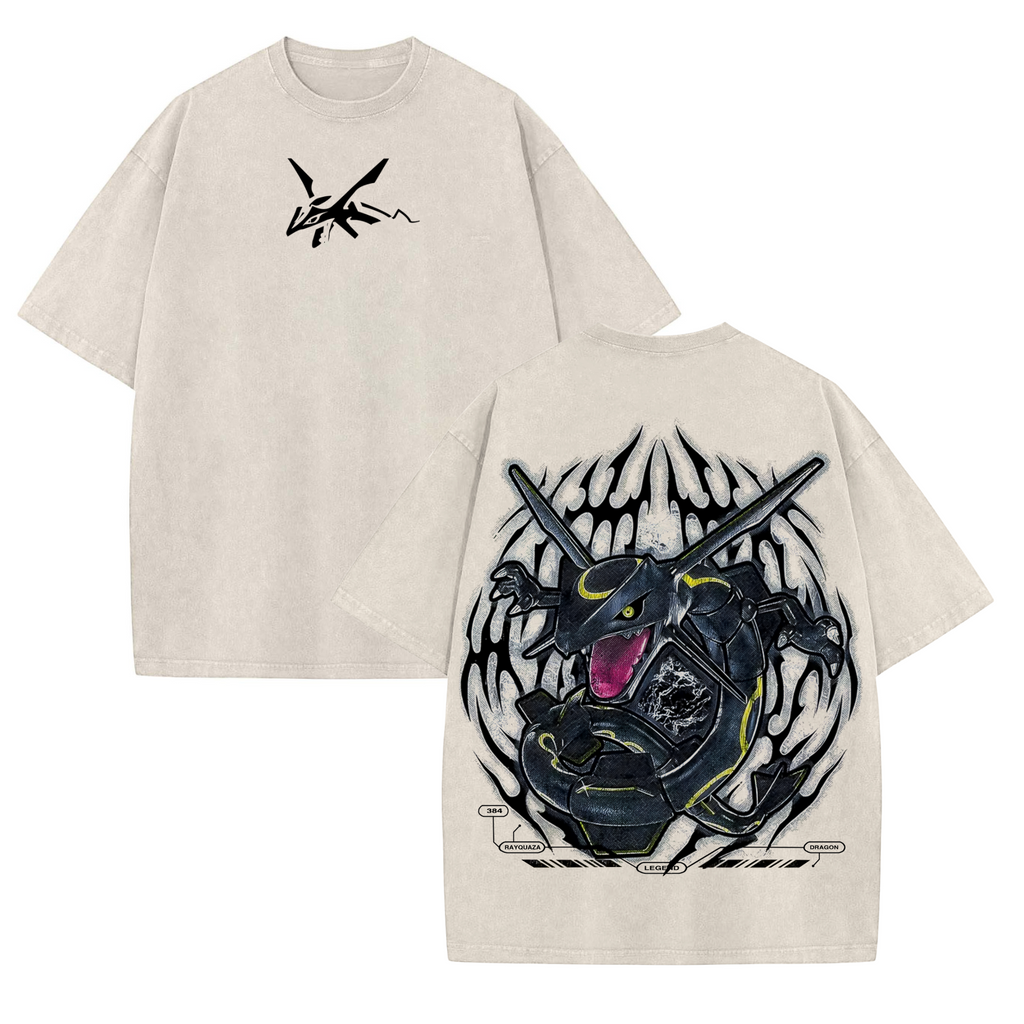Rayquaza Anime Tee – Vintage Oversized Acid Wash Heavyweight Cotton Shirt