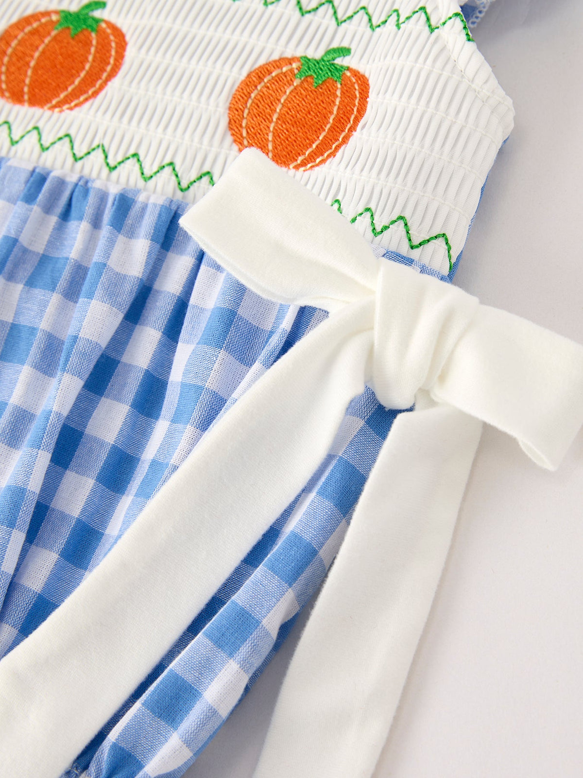 Fall Thanksgiving& Halloween Blue Pumpkin Smock Embroidery Baby Girl Romper