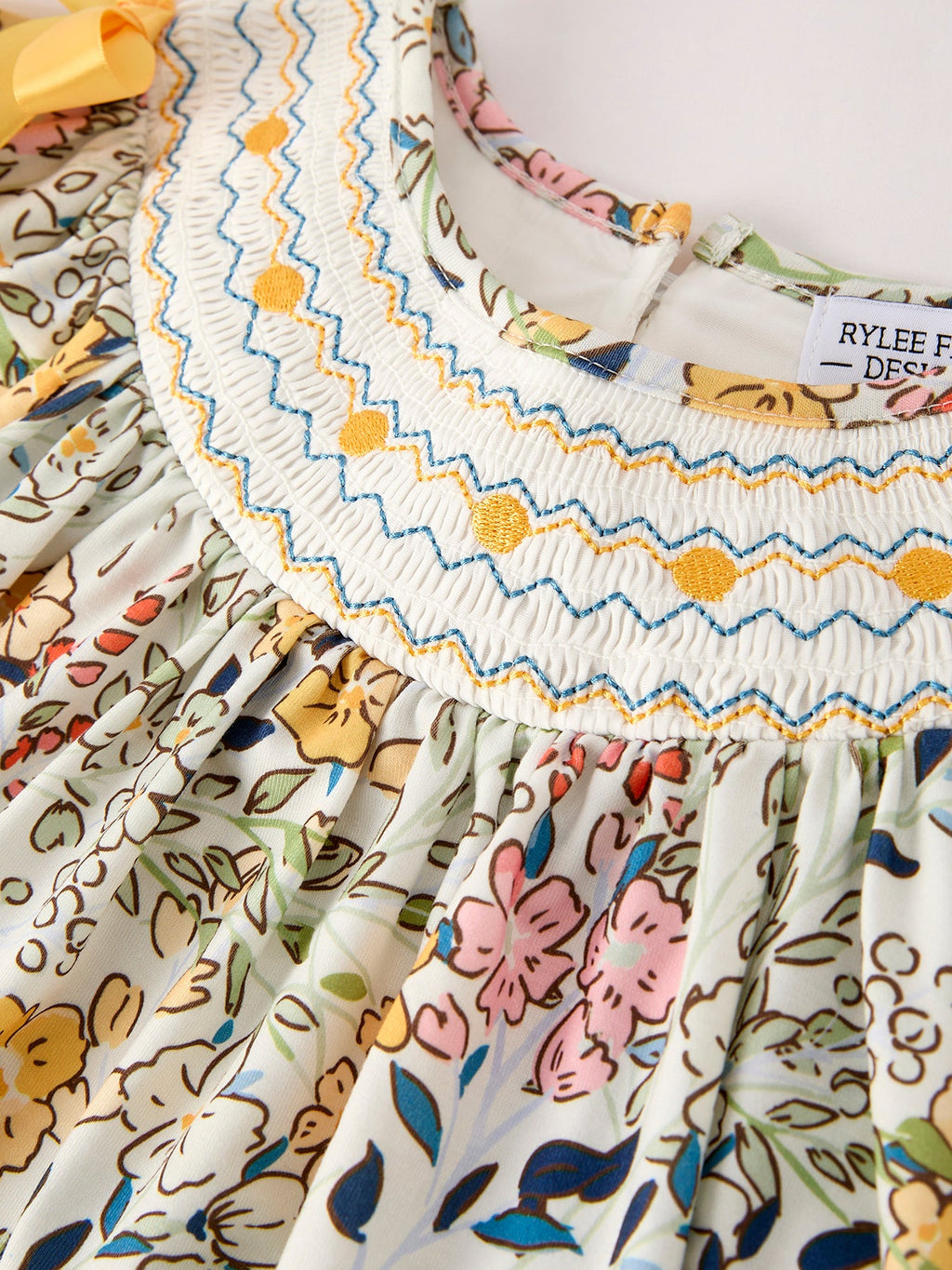 Fall  Embroidery Smocking Bow Floral Leaf Baby Girls Dress