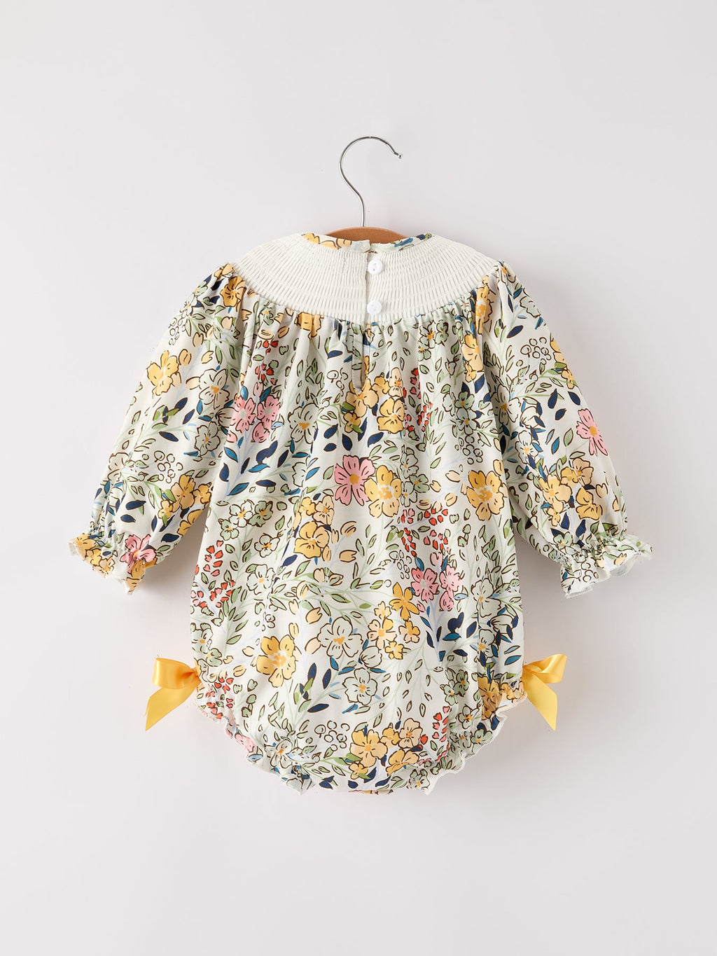 Fall  Embroidery Smocking Bow Floral Leaf Baby Girls Romper