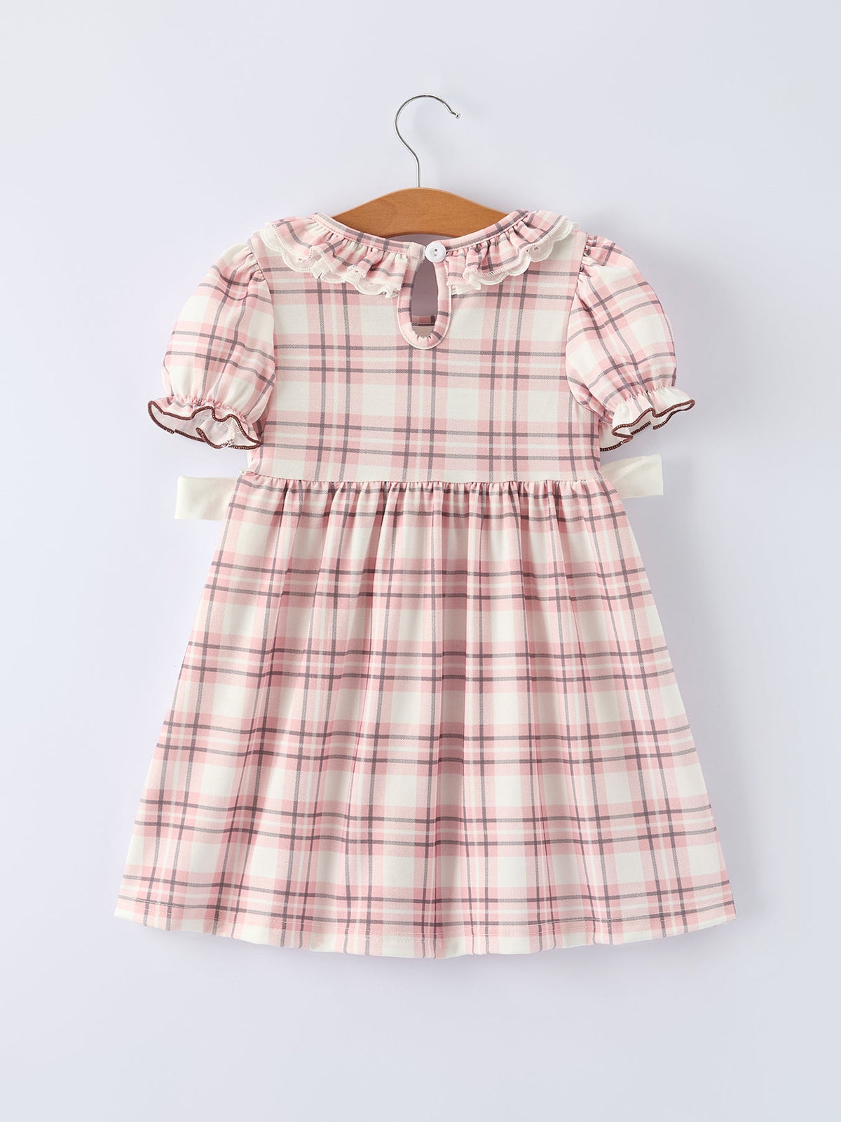 Western Horse Embroidered Smocked Plaid Girls Dress