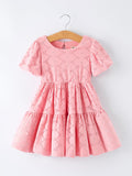 Pink Eyelet Embroidered Girl Short Sleeve Dress