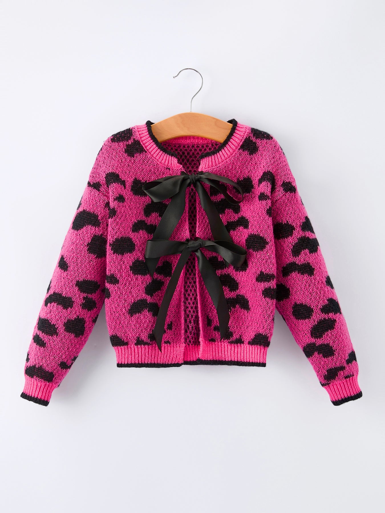 Fall Leopard Bow Girls Knit Cardigan