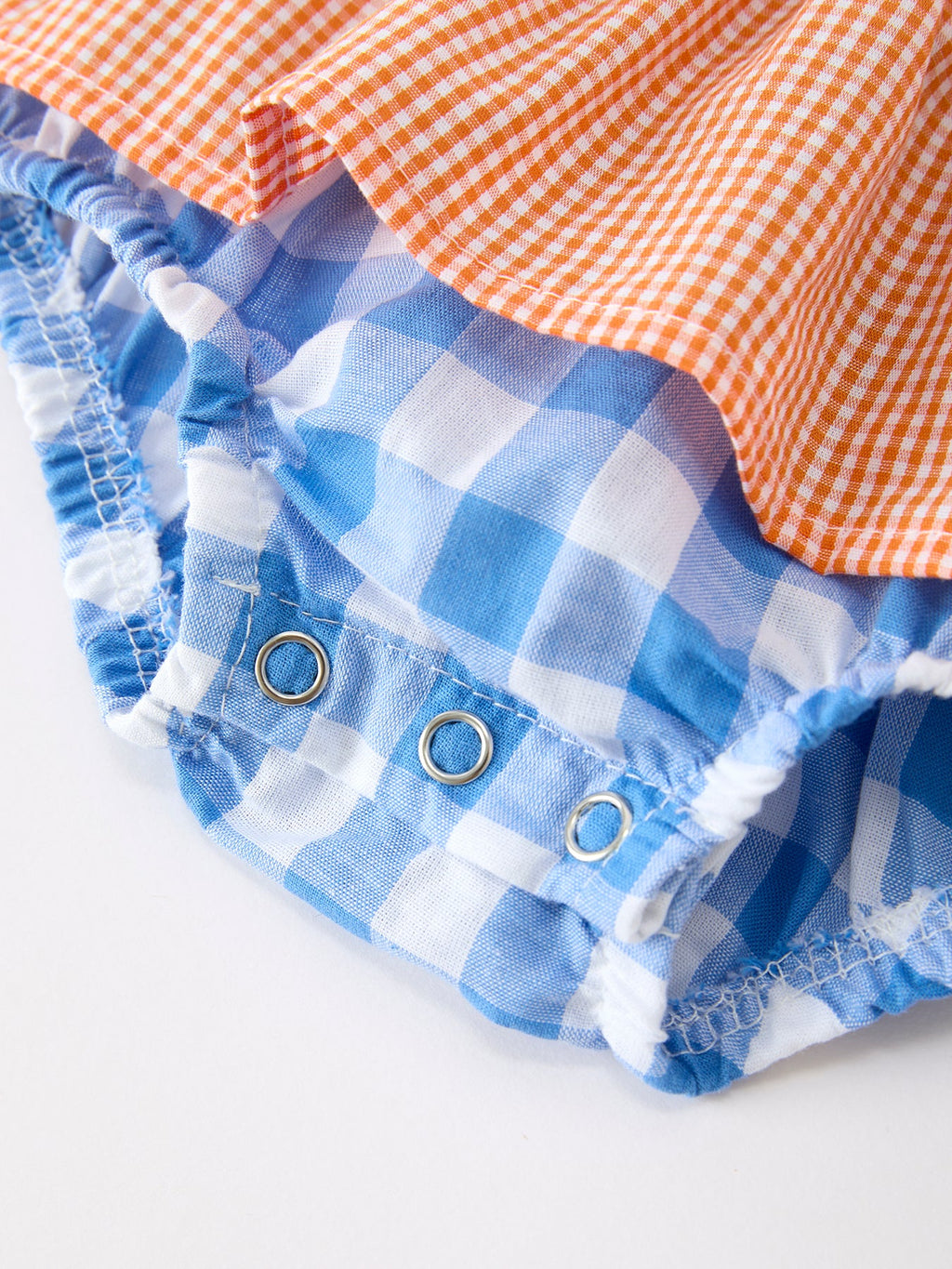Summer Whale Embroidery Girls Romper Plaid Ruffle Collar