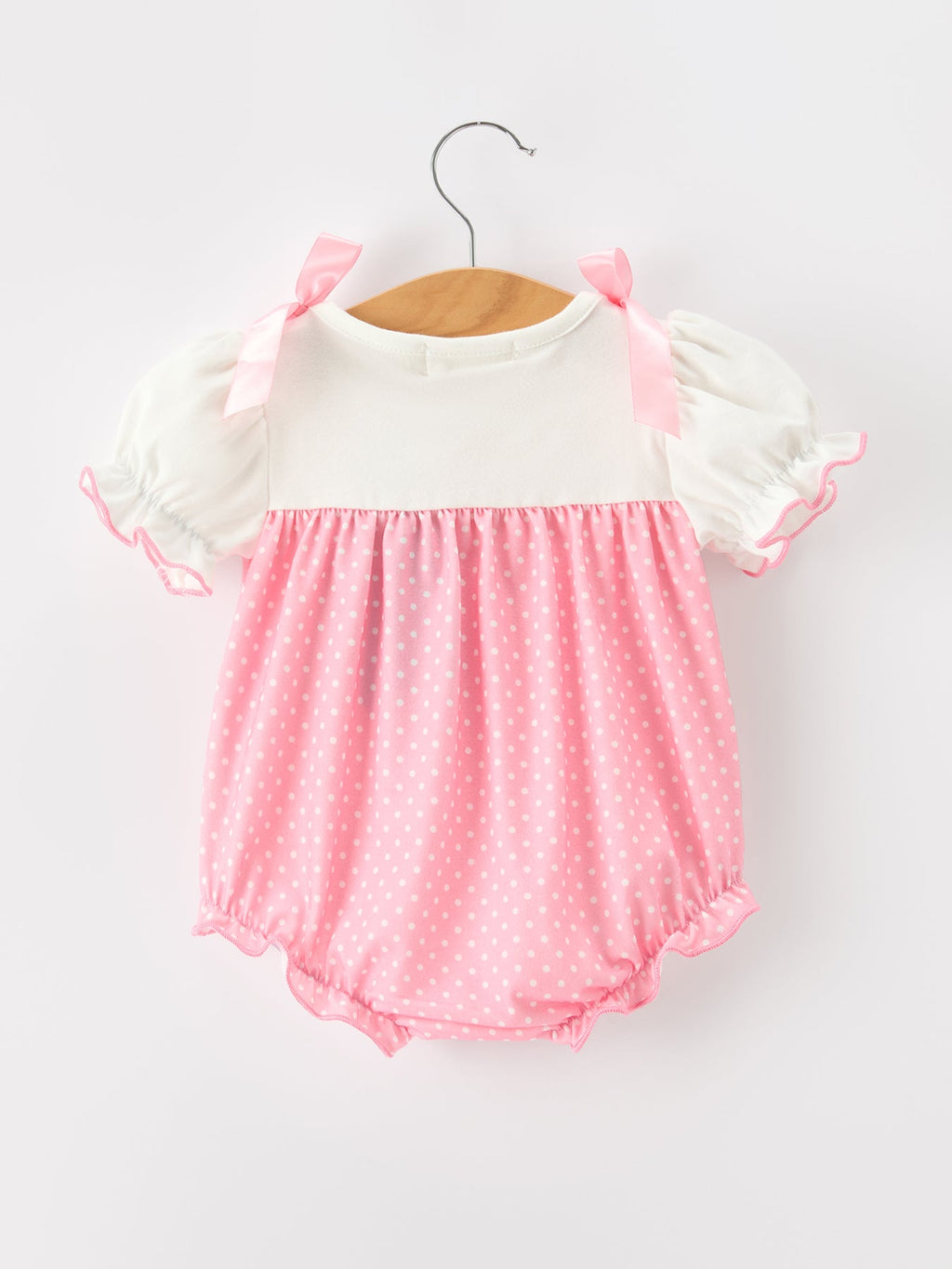 Pink Ballet Embroidery Bow Bubble Romper