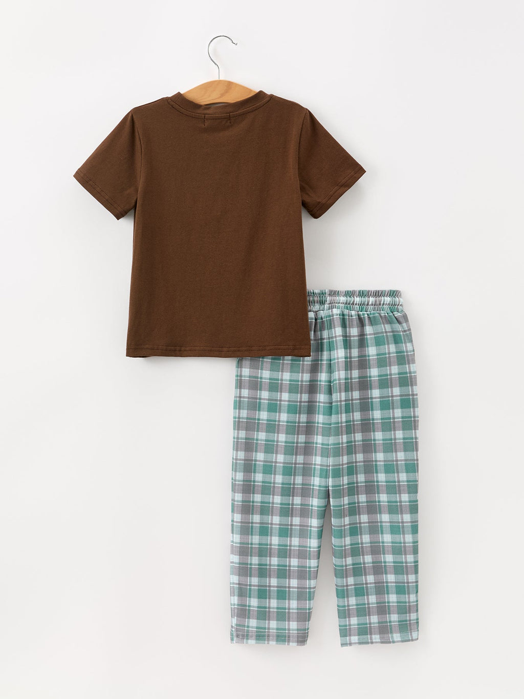 Plaid Moose Smocked Boys Short Sleeve Pant Set