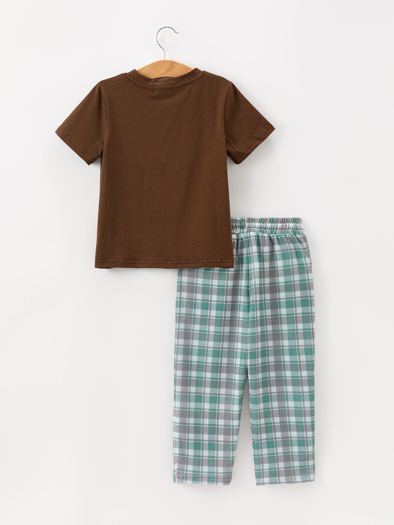 Plaid Moose Smocked Boys Short Sleeve Pant Set