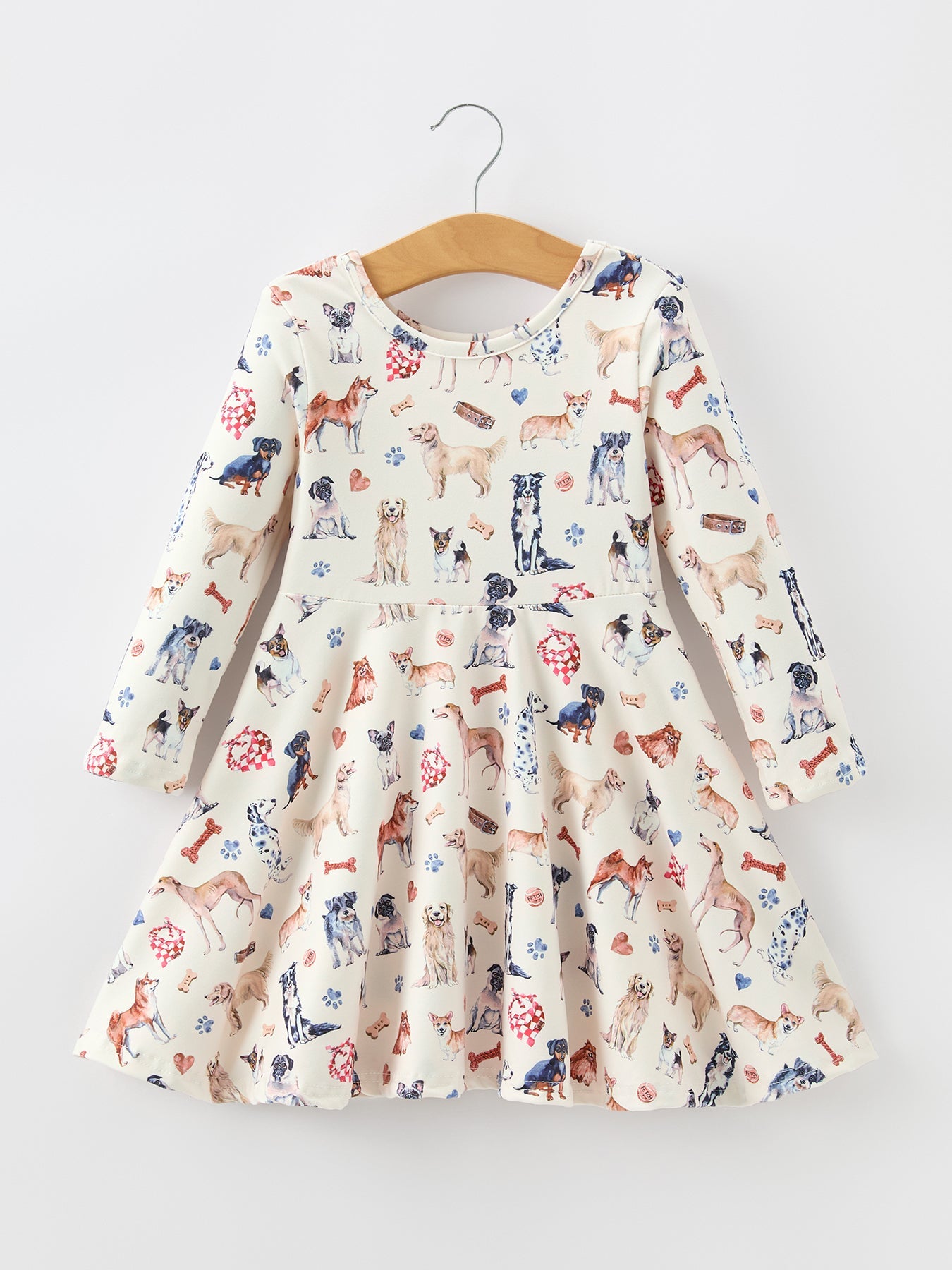 Fall Dog Print Girls Long Sleeve Twirl Dress