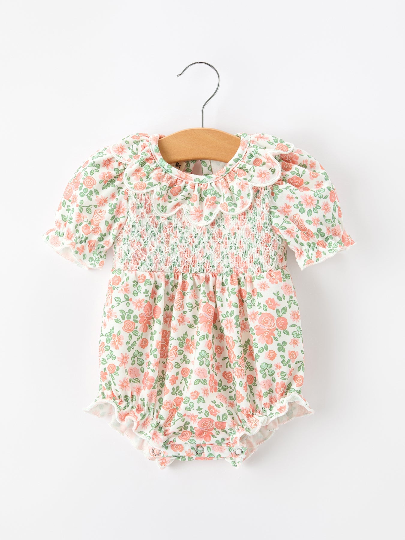 Fall Blush Floral Baby Romper Smocked Petal Collar