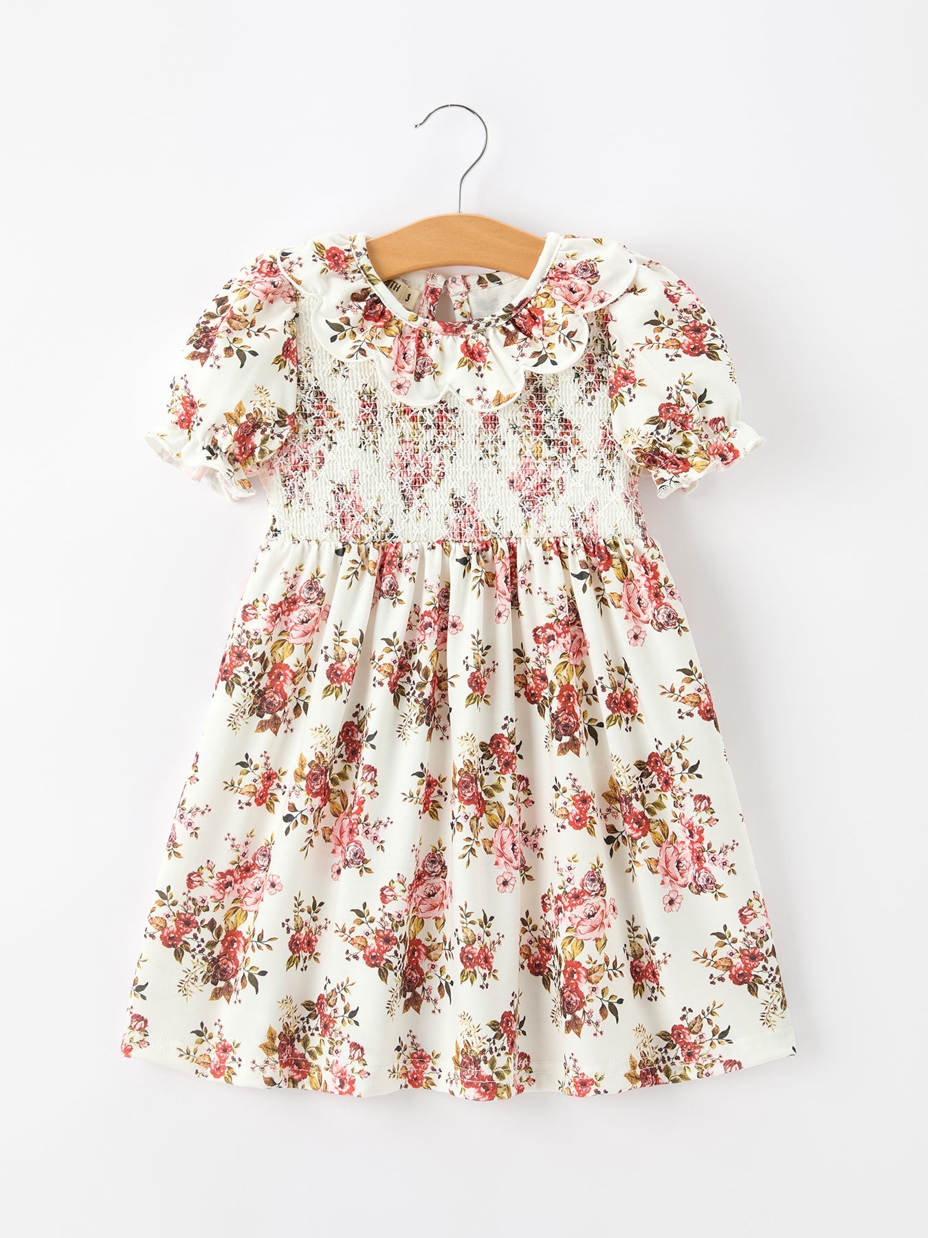 Fall Garden Girls Dress Smocked Petal Collar Bow
