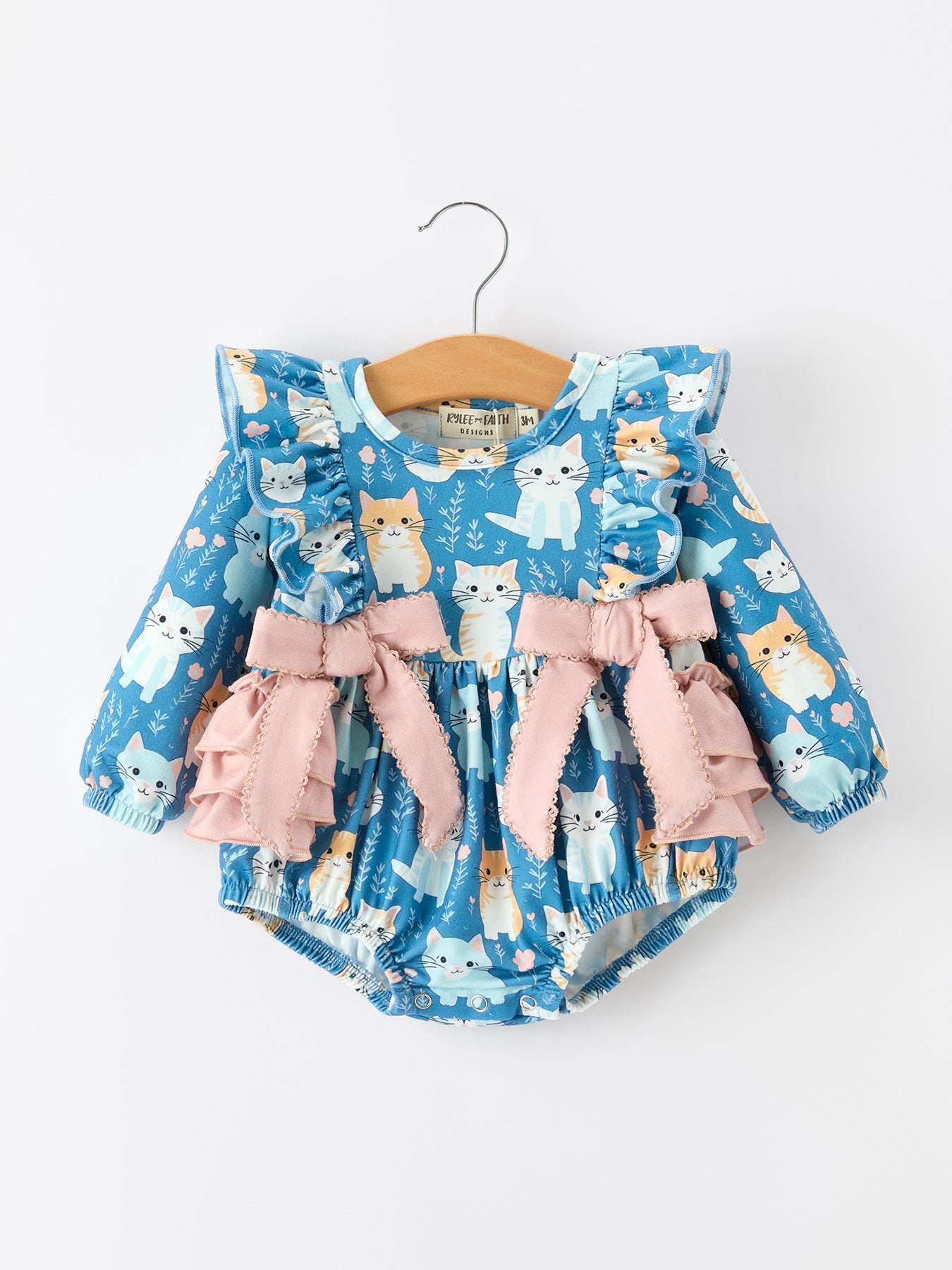 Fall Cat Print Girls Long Sleeve Romper