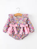 Fall Vintage Floral Print Girls Long Sleeve Romper