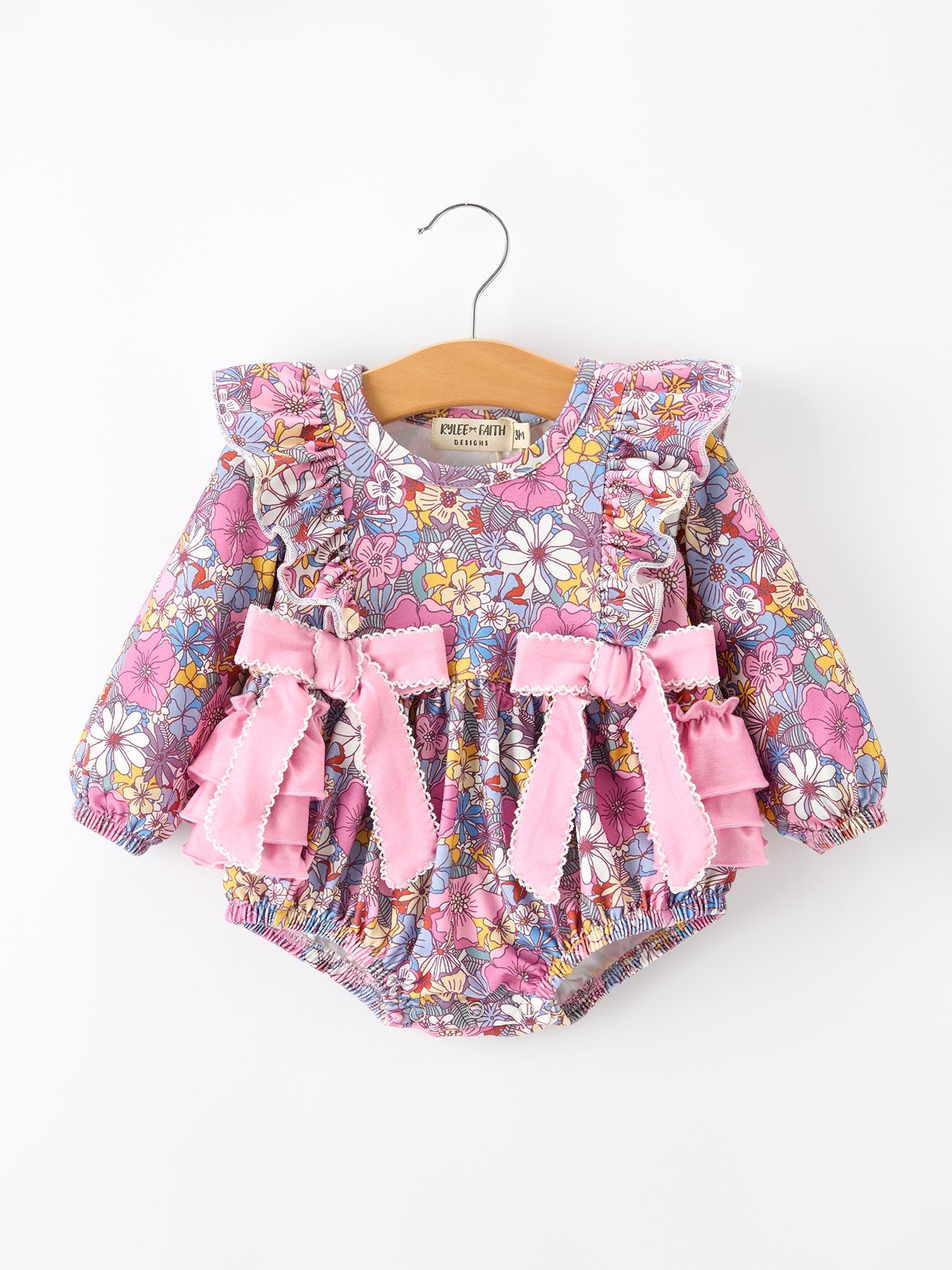 Fall Vintage Floral Print Girls Long Sleeve Romper