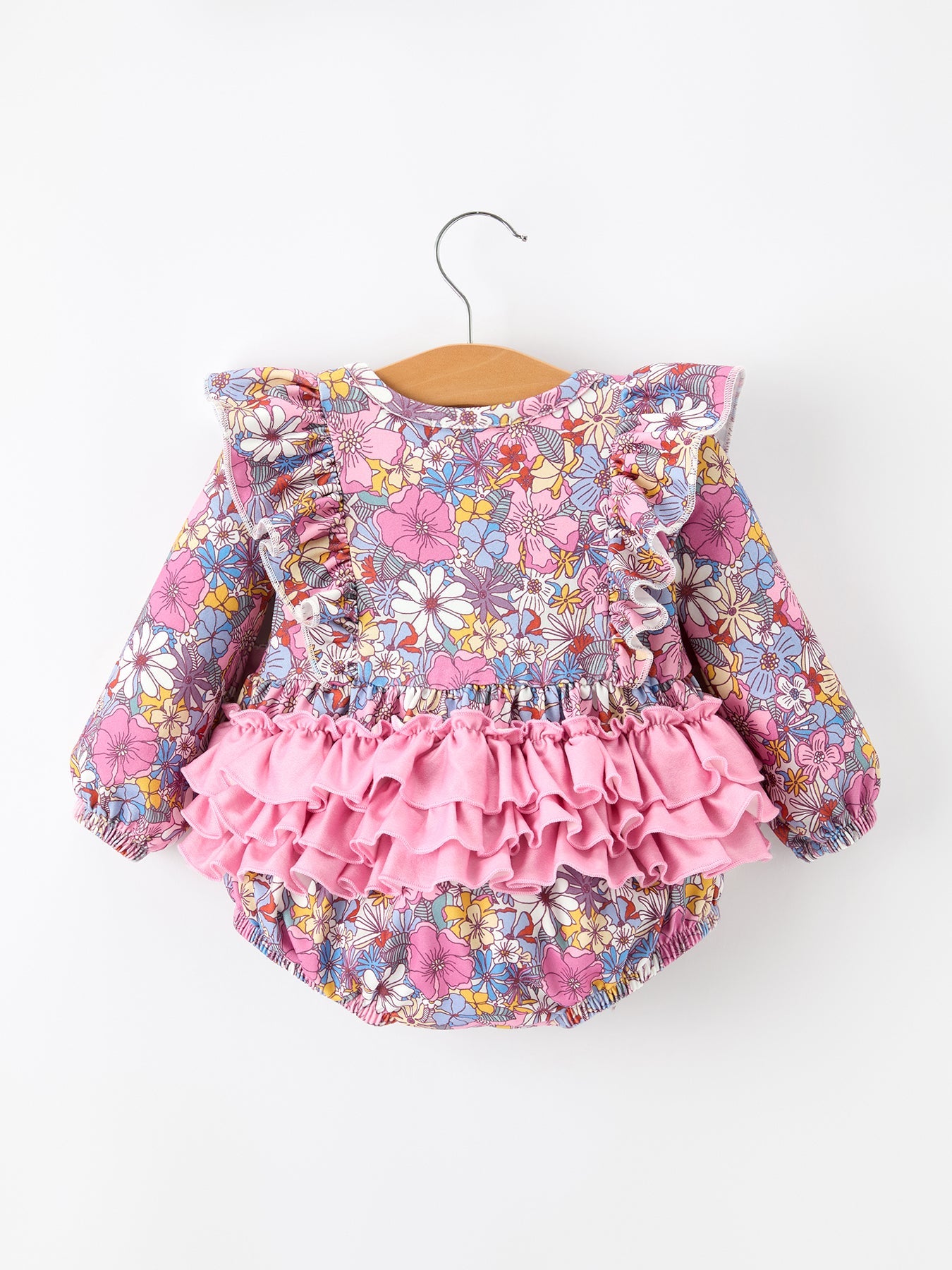 Fall Vintage Floral Print Girls Long Sleeve Romper