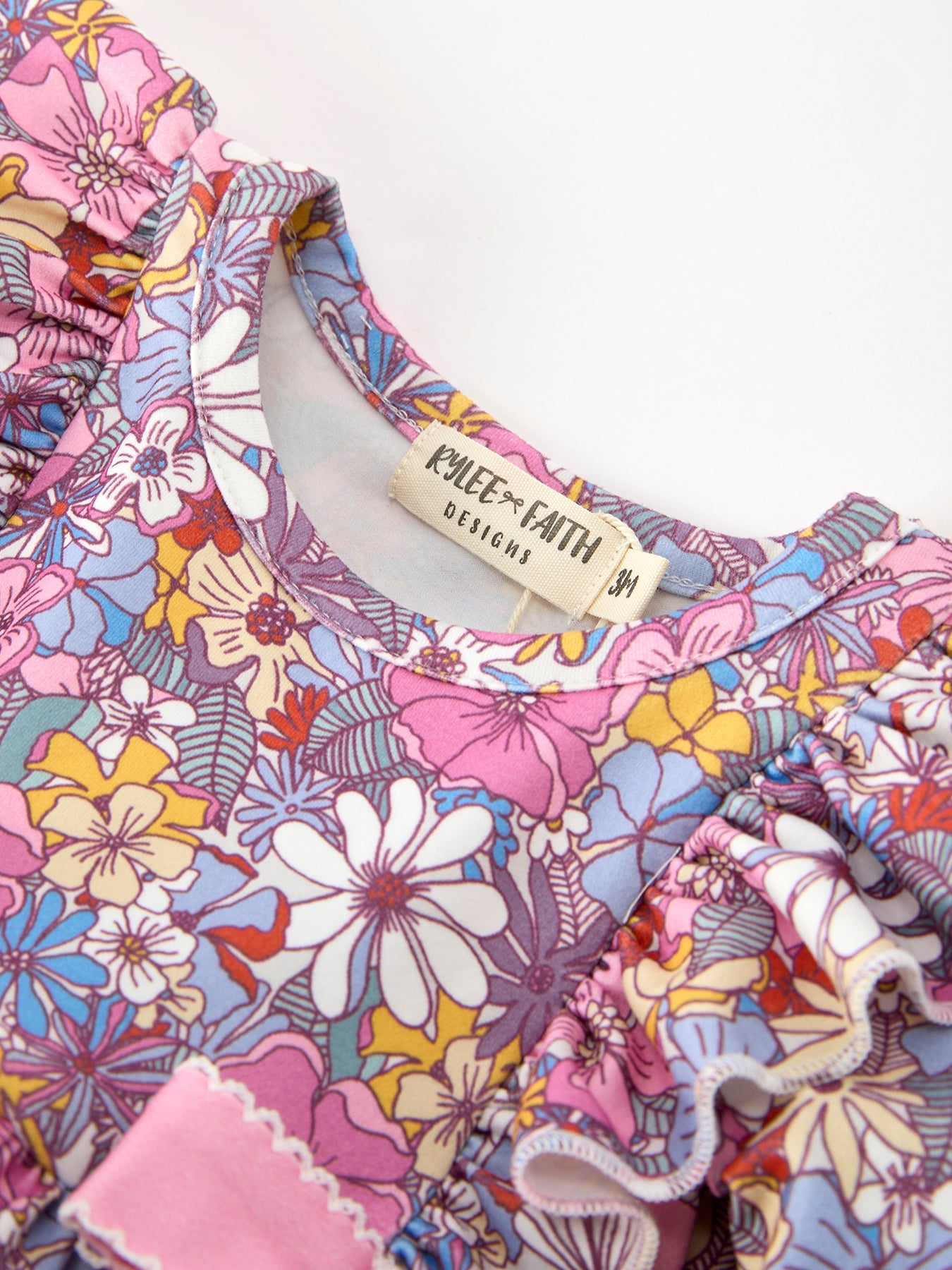 Fall Vintage Floral Print Girls Long Sleeve Romper