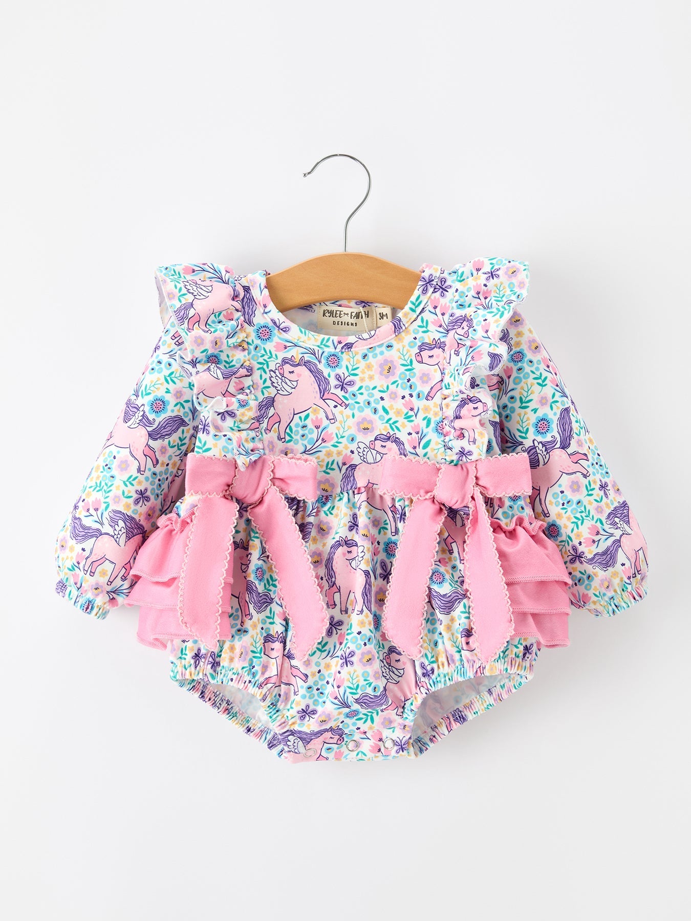 Unicorn Floral Print Girls Long Sleeve Romper