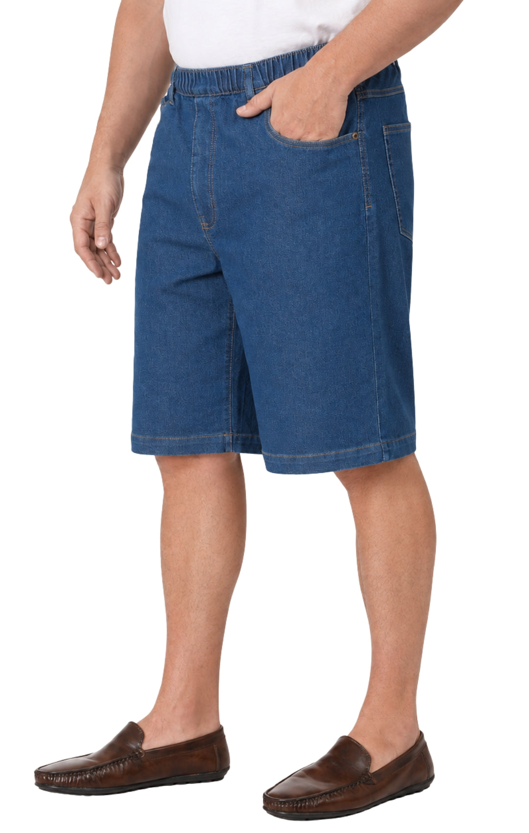 Men's Pull-On Stretch Denim and Twill Shorts — Elastic Waist No Zipper