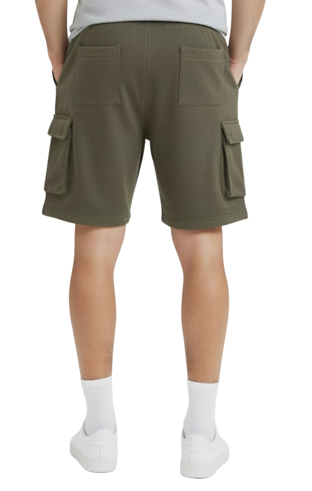 Men's Fleece Cargo Shorts — Elastic Waist Multi-Pocket Sweat Shorts