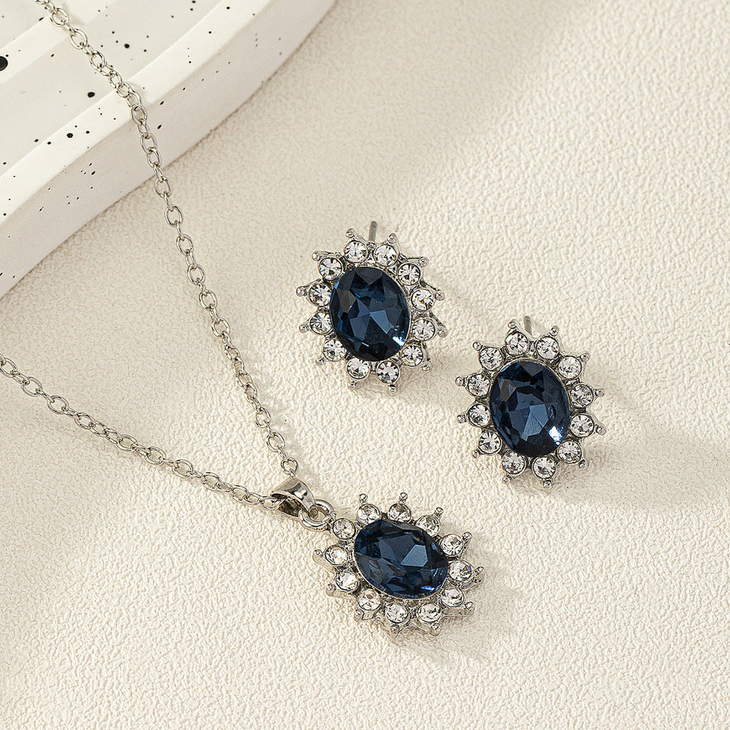 European And American Fashion SUNFLOWER Zircon Ear Stud Necklace Suit
